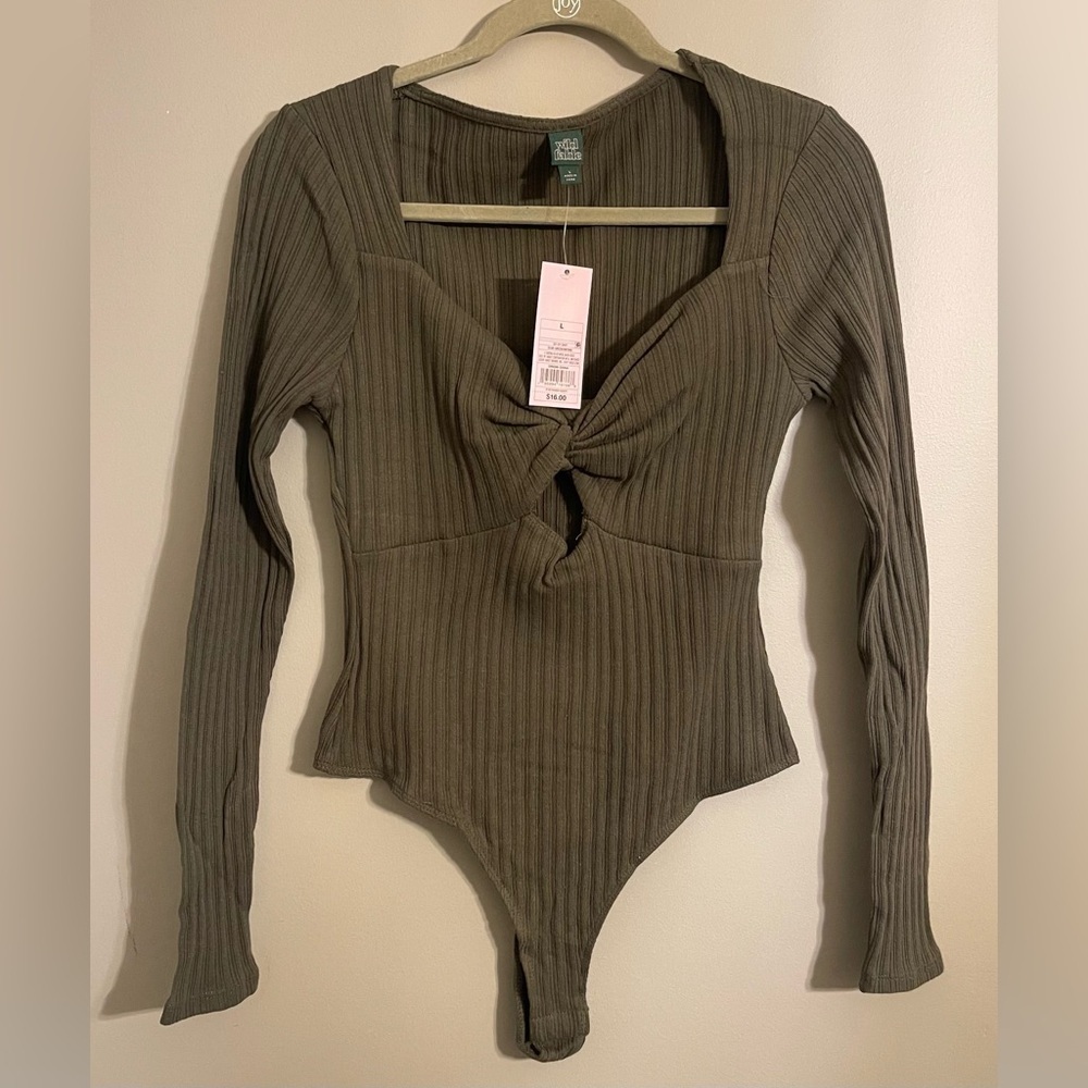 Wild Fable Olive Ribbed Bodysuit